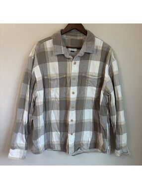 American Eagle Brown White Plaid Flannel Button down men’s Shirt XL Relaxed